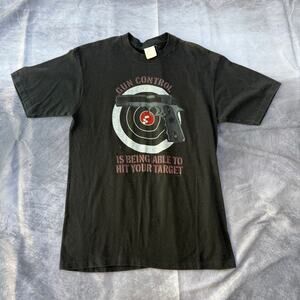 Vintage 80's Gun Control is Being Able to Hit Your Target Black Tee Shirt Sz L
